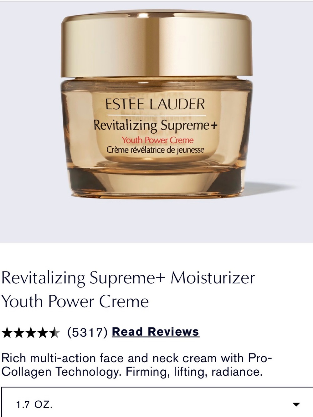 Estee Lauder Revitalizing Supreme+ Moisturizer in gold